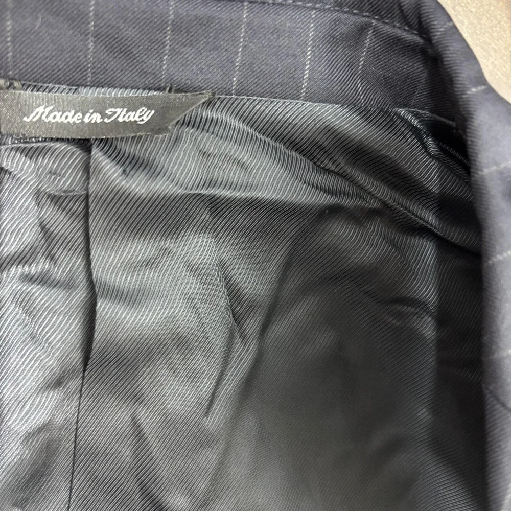 Vintage Gianni Manzoni‎ Italy 140s Wool Pinstripe Suit Jacket Mens 42L Black EUC